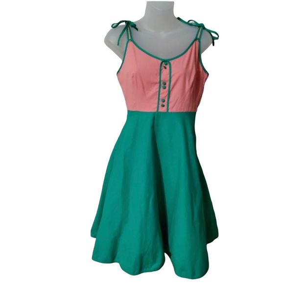 NWOT MODCLOTH | RARE Pink Green Full Swing Midi Skirt Dress fit flare 2X 20 22 - Picture 1 of 9
